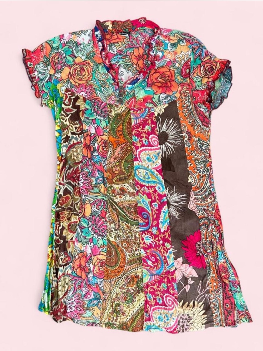 Y2k vintage Boho Hippie Patchwork Paisley Dress - 100% cotton - XS